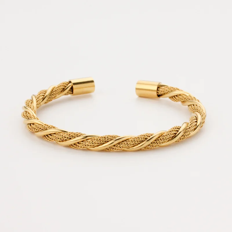 

Trendy Stainless Steel Twisted Wire C-shaped Open Bracelet Titanium Steel Braided Mesh Double Wire Winding Steel Wire Bangles