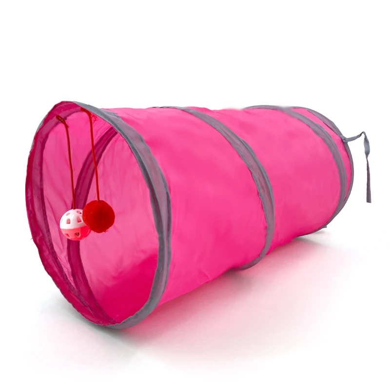 

Cat Tunnel Toy Funny Pet Two Holes Play Tubes Balls Collapsible Crinkle Kitten Toys, 7 colors