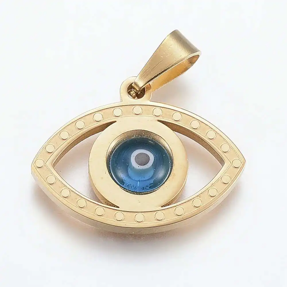 

Pandahall Golden Glass 304 Stainless Steel Eye Pendants Charm Pendants