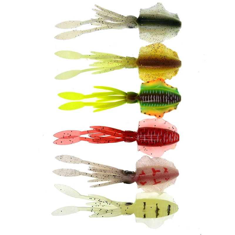 

Hot selling  UV soft plastic luminous tuna squid lure, 6 colors