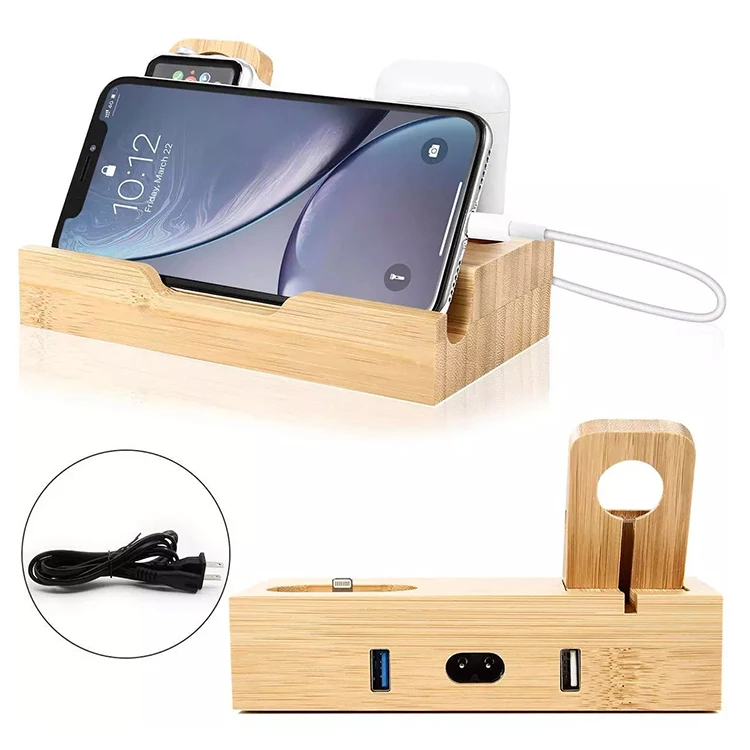 

Bamboo Desk charging station Organiser Mobile Phone Ipad Stand Desktop Holder