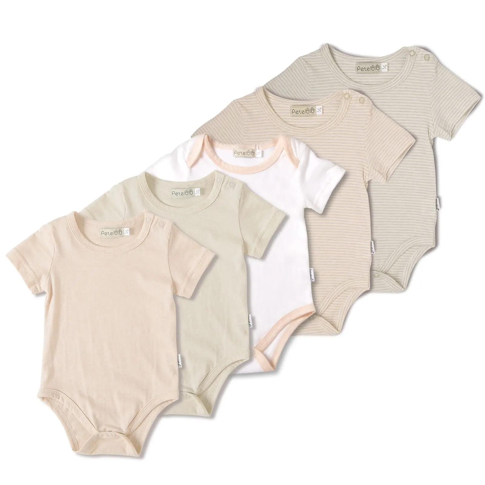 

organic cotton unisex light brown solid color short sleeve plain blank design baby bodysuit
