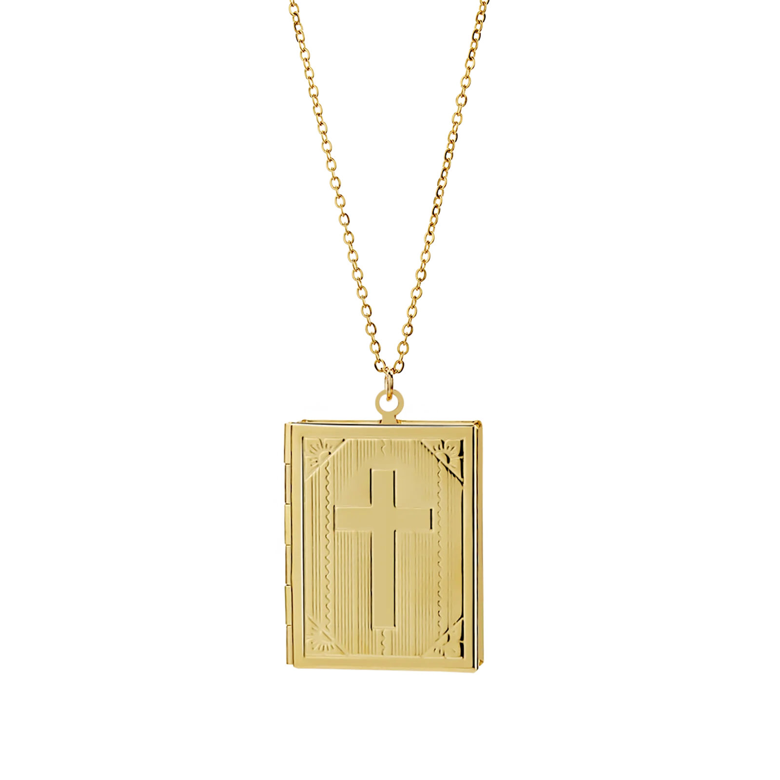 

High Quality Stainless Steel 18K Gold Christian Sublimation Jewelry Jesus Charm Cross Necklace Open Locket Necklace Pendant