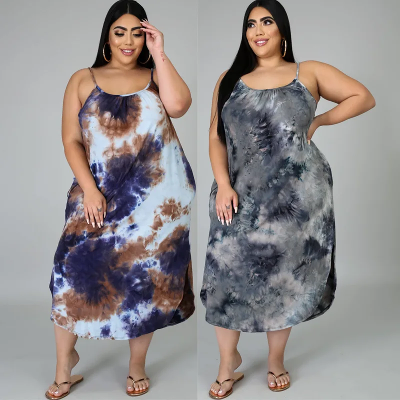 

2020 women's new sleeveless tie-dye plus size casual dress