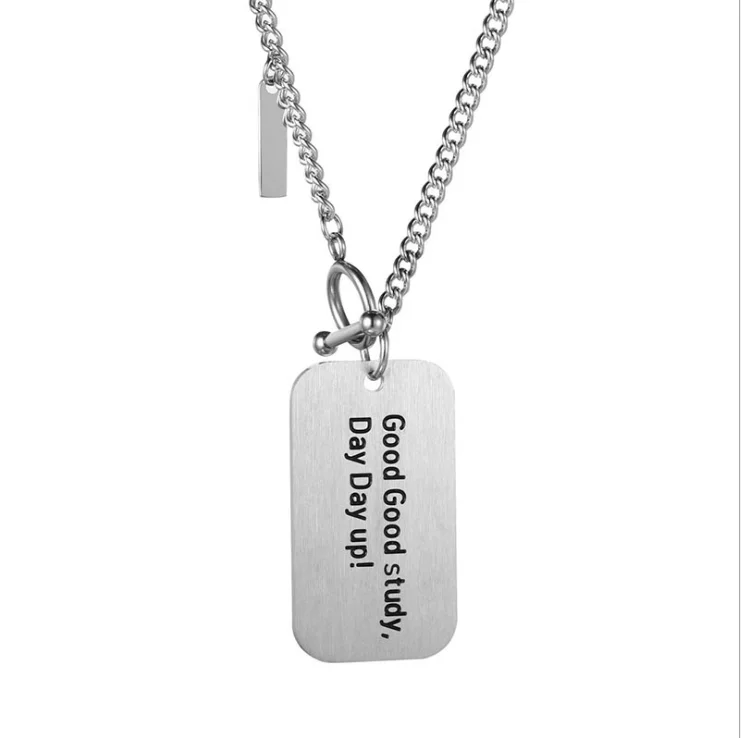 

personality men's titanium steel necklace men's student nameplate American fashion couple pendant necklace, Silver