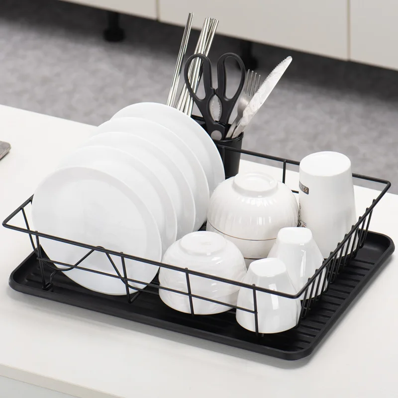 

Tiktok Hot sale over the counter dish rack dish rack with tray dish rack hanging, Black