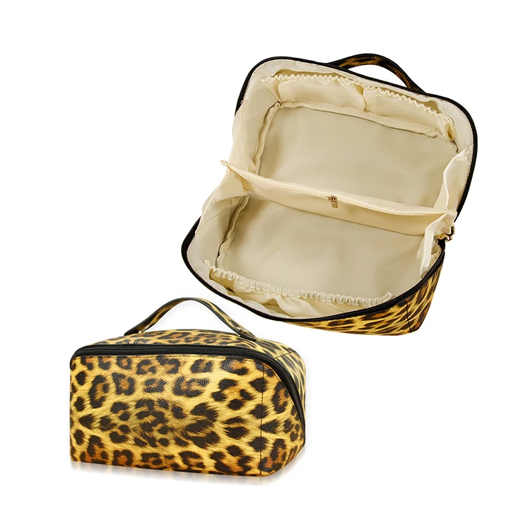 

Latest Design Vintage Water Resistant Soft PU Leather Leopard Travel Toiletry Organizer Pouch Cosmetic Bag