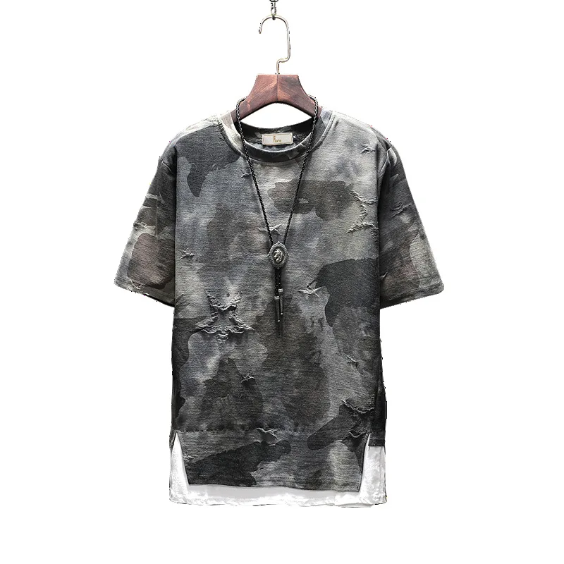 

PATON Wholesale Men round neck camo Hip Hop Printed Acid Wash T shirt men t- shirts, 1color