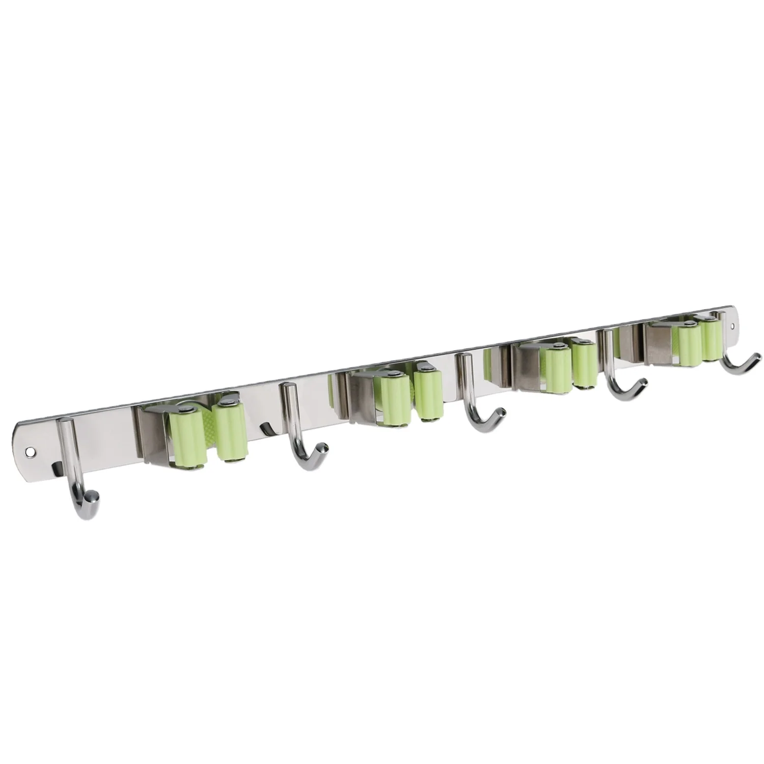 

Broom Holder 19" Wall Stud Installation Broom Mop Holder Wall Mounted Broom Hanger 4 Unit Clamps and 5 Utility Hooks For Storage, Silver with black orange green or grey racks