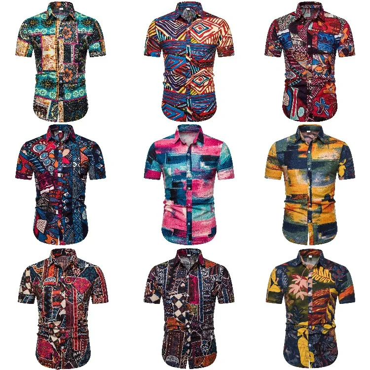 

Wholesale Plus size Men Summer African Printed Floral Beach Short Sleeve Shirt