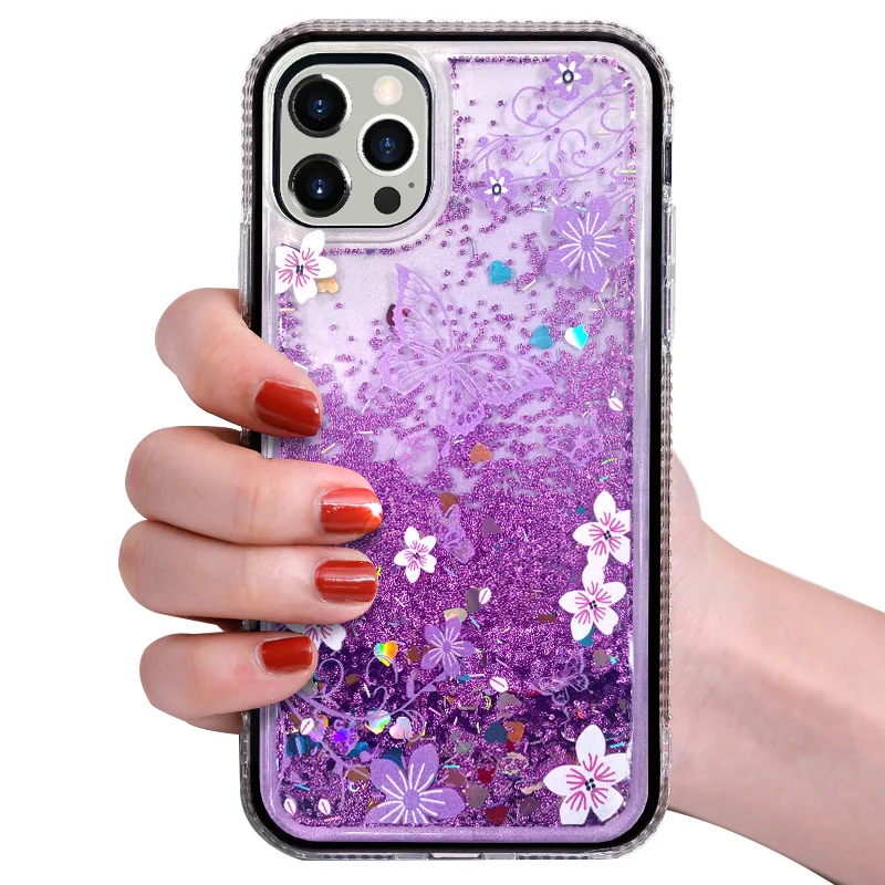 

Trending hot products transparent custom design glitter cell phone case cover Liquid Quicksand case for i phone 11 PRO MAX 8PLUS, 4 colors