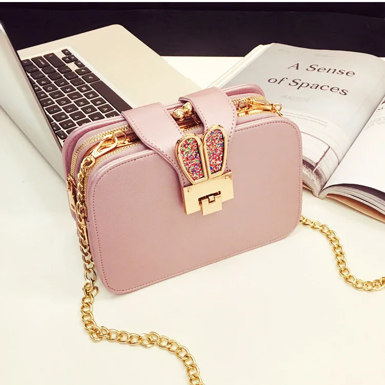 

2019 Fashion Rabbit Ears Pu Leather Girls Chain Strap Crossbody Ladies Handbags Women Evening Clutch Bags