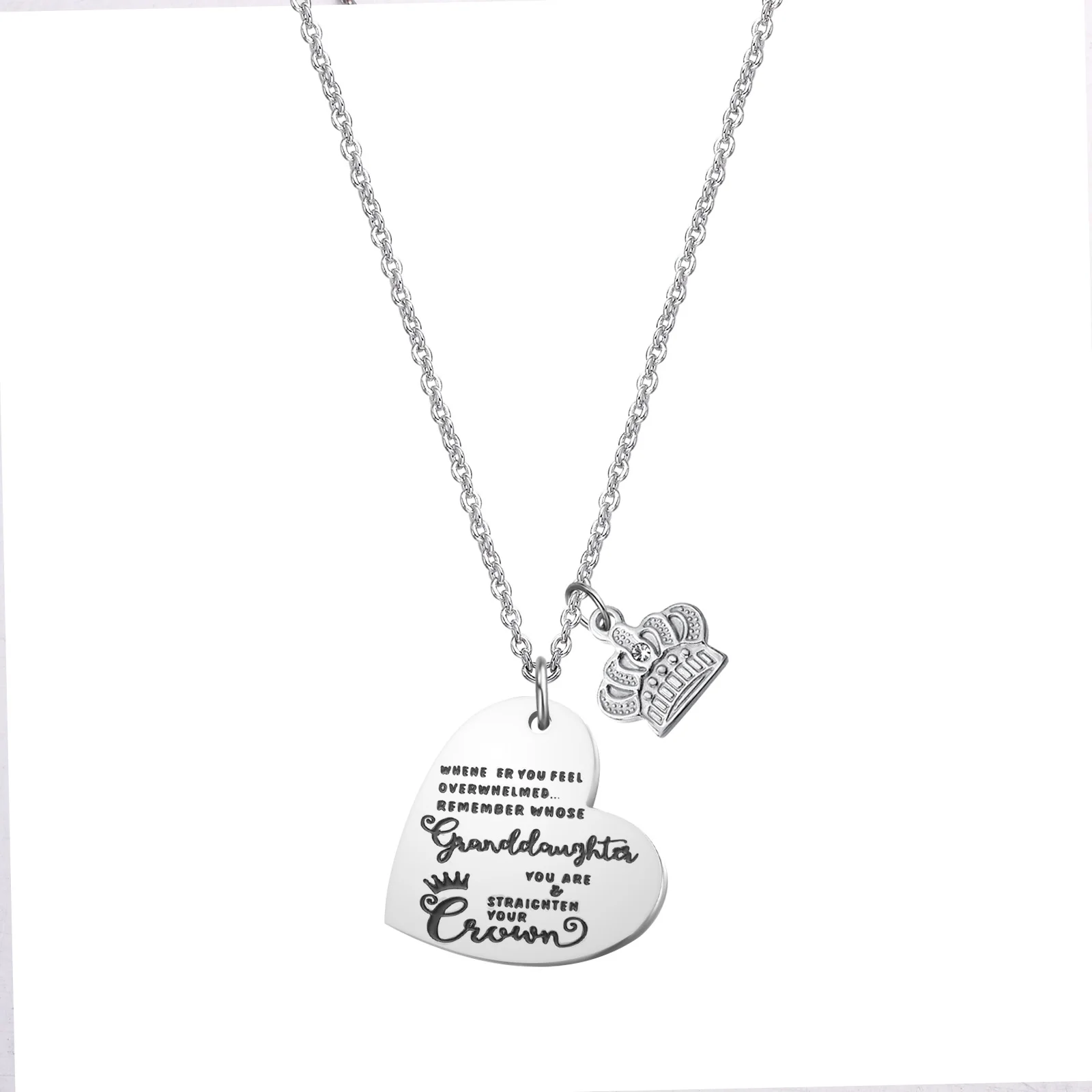 

Loftily 316L Stainless Steel Necklace Heart Shaped Pendant Engraved Necklace Customized Lettering, Picture shows