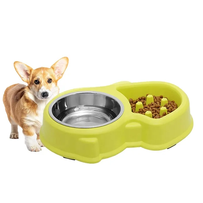 

Plastic Maze Double Pet Bowl Anti Choke Stainless Steel Non Skid Cat Slow Feeder Bowl, Blue, green, pink