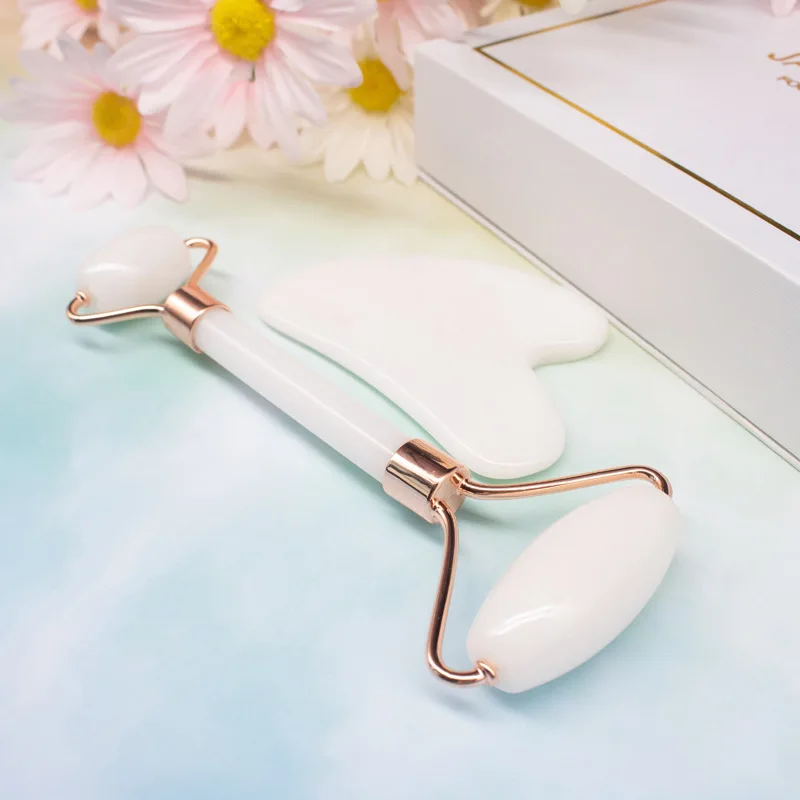 

High Quality White Pink Black Butterfly Custom Jade Roller Guasha Set, Green / pink/ purple/ white/ black