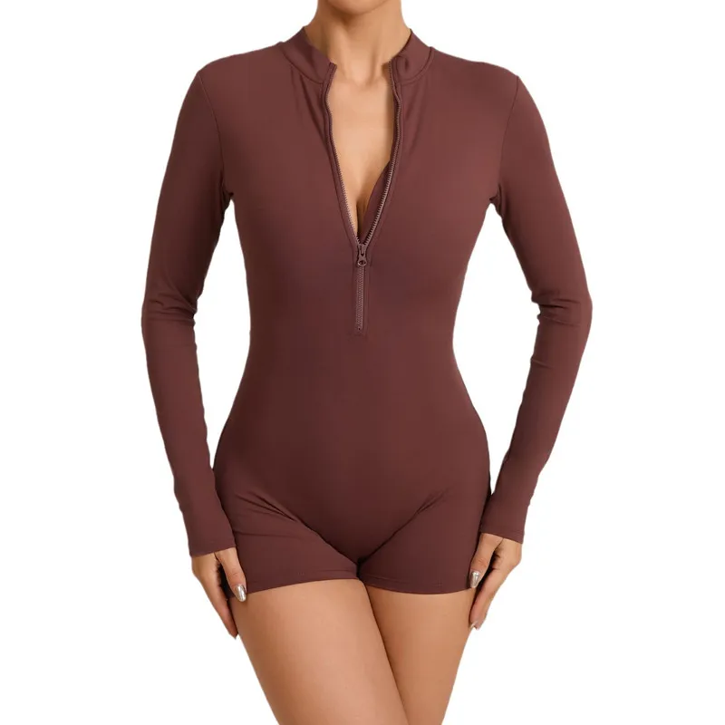 

Half zipper long sleeve yoga suit Fitness Sports one-piece yoga clothes women's sportswear Apparel stock jumpsuits playsuits