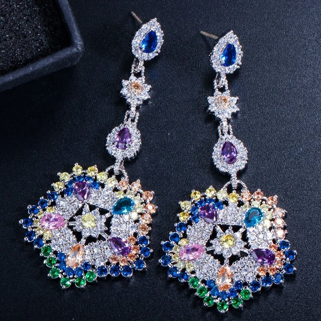 

Fashion Rainbow Cubic Zircon Crystal Big Star Long Drop Dangle Earring for Brides Wedding Party Jewelry, Picture shows