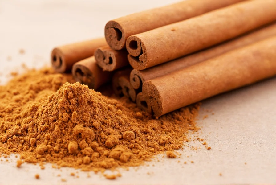 Close-up of cinnamon sticks and powder showing the natural texture of Ceylon cinnamon