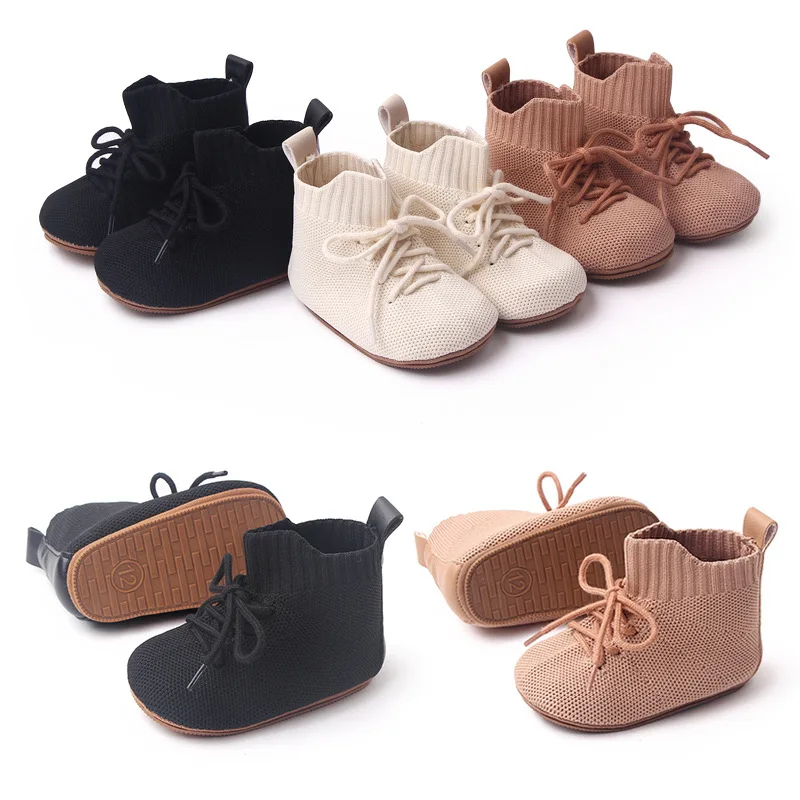 

Breathable high top baby shoes rubber soft sole shoes anti slip baby walking shoe socks with rubber sole