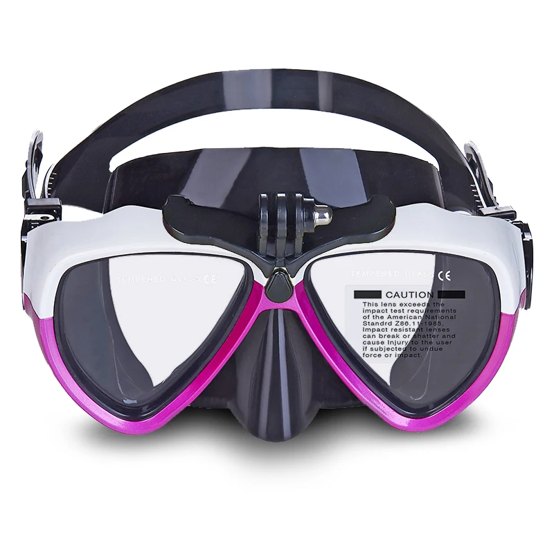 

flashlight camera mount tempered glass lens silicone skirt professional snorkel free diving scuba mask for adults