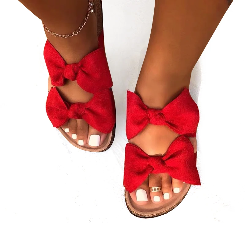 

Best Selling Ladies Fancy Bow Summer Flat Plush Slippers Women