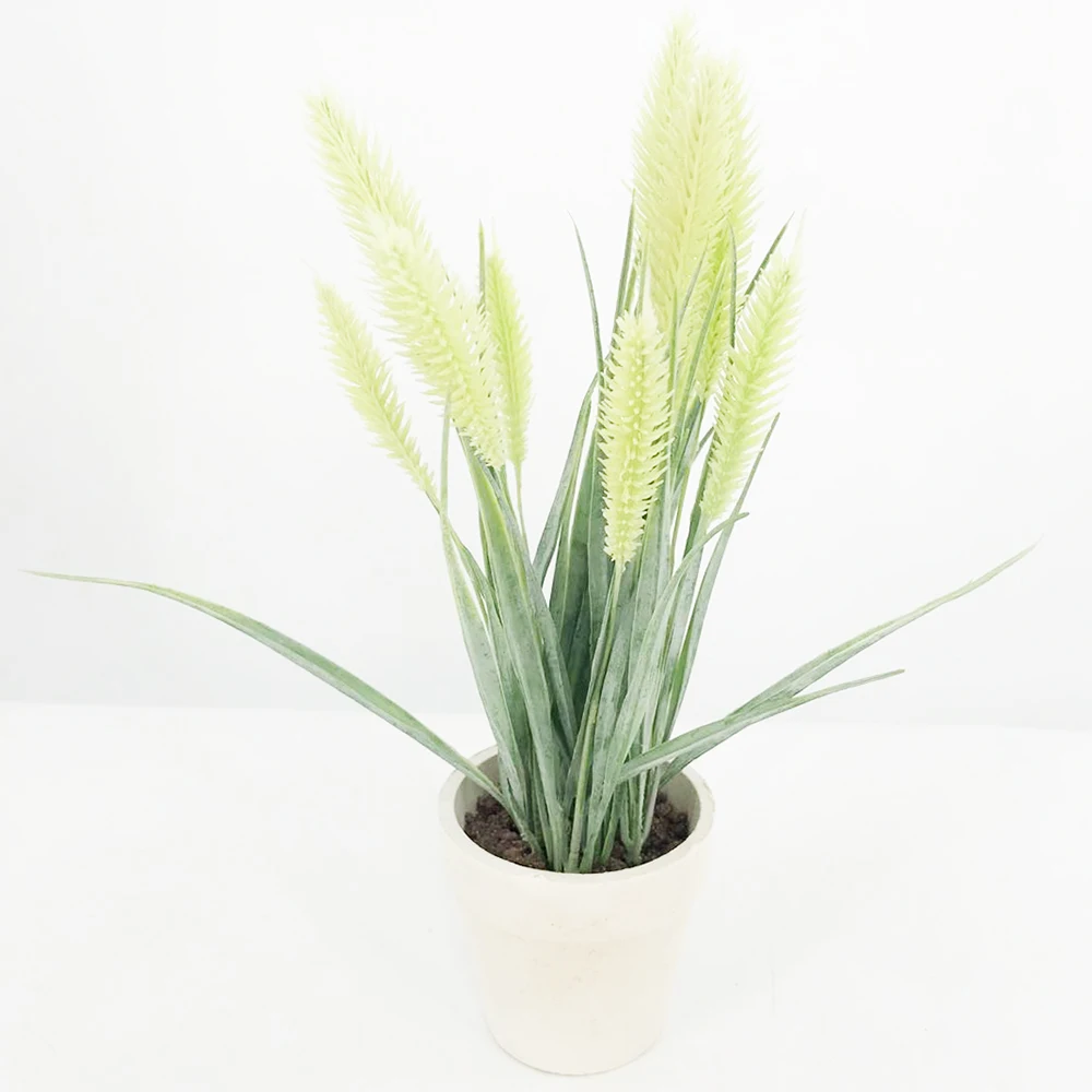 

Mini Green Plants Waterproof Plastic Leaves Artificial Reed Grass Setaria Viridis Pot for Office Desk Decor Wholesale