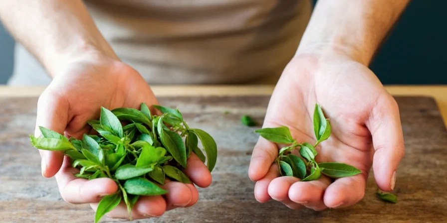 A beautiful arrangement of basil leaves on a stone surface