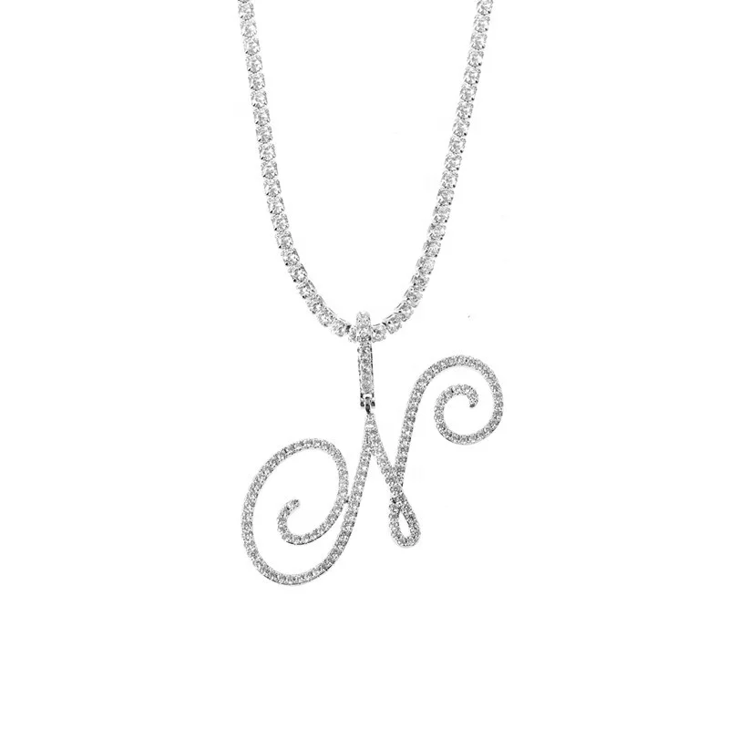 

Jewelry cursive 24 letters big CZ gift gold plated trendy pendant necklace