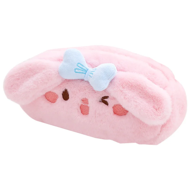 

Creative Cute Fur Plush Pencil Box Bag Embroidery Girls Pink Cute School Pencil Pouch For Student Stationery Pen Bag