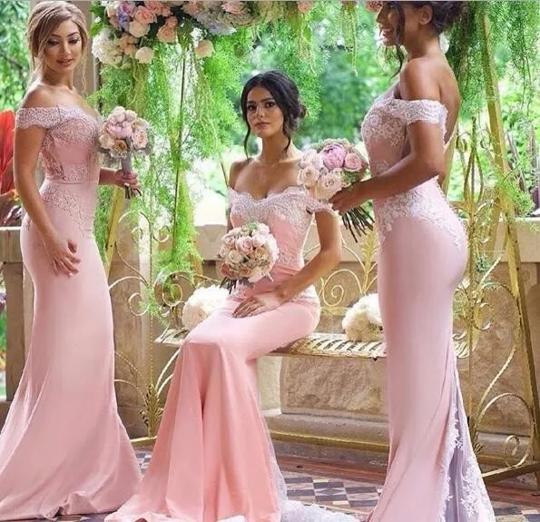 

DB021 Pink Lace Applique Sexy 2020 new Mermaid Long Bridesmaid Dresses Maid Of Honor For Wedding Party With Train plus Size