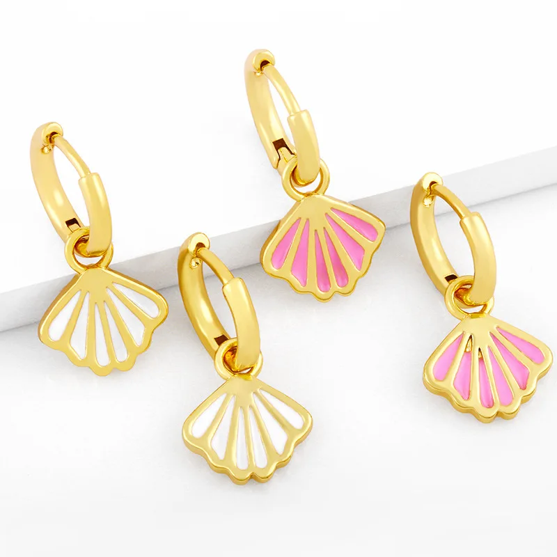 

Candy Color Scallop Shell Stud Earrings Women 2021 New 18K Gold Plated Copper Brass Small Earring Jewelry, Gold color earring