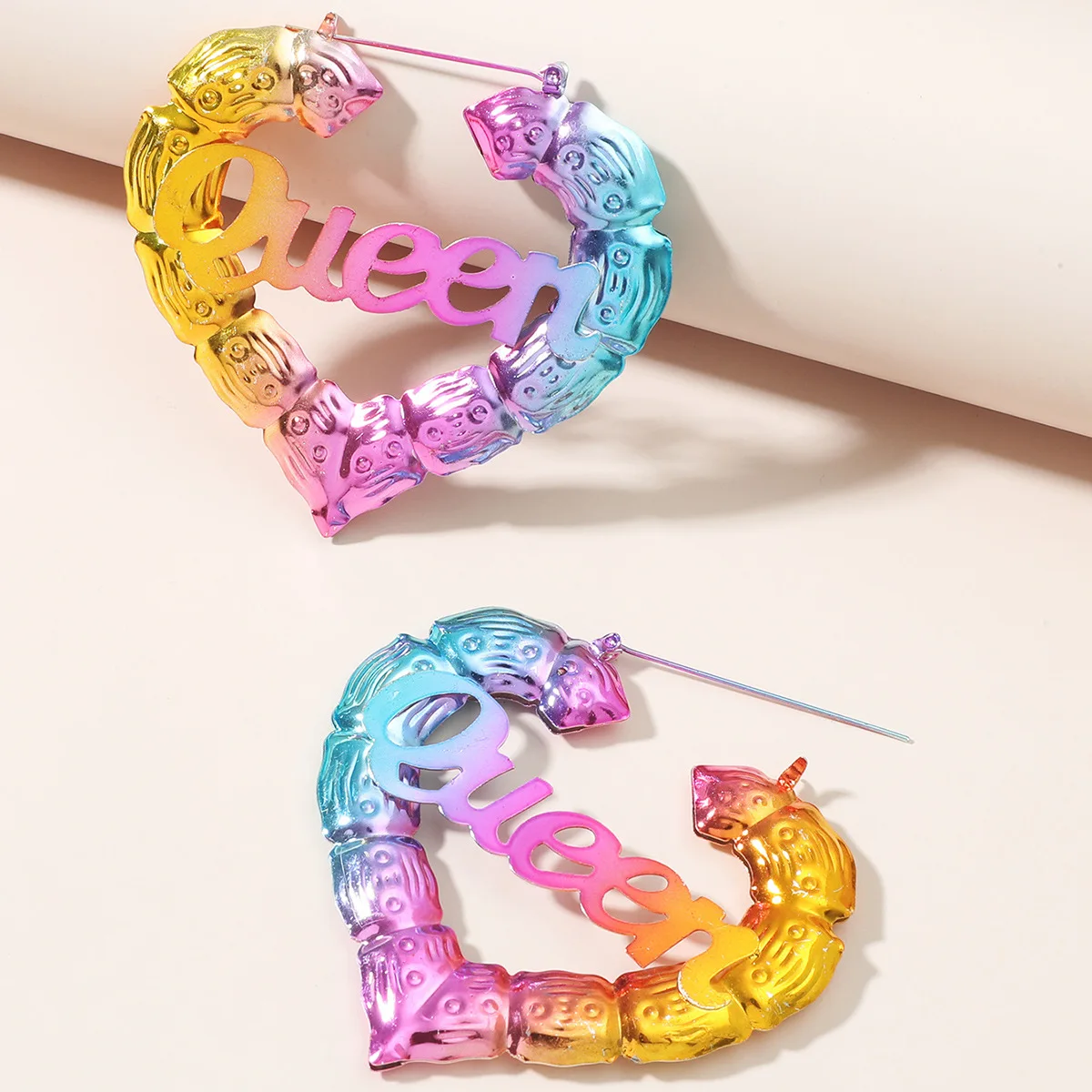 

MSYO INS Hot Sale Personality Exaggeration Color Heart Letter Queen Bamboo Earrings Jewelry For Women
