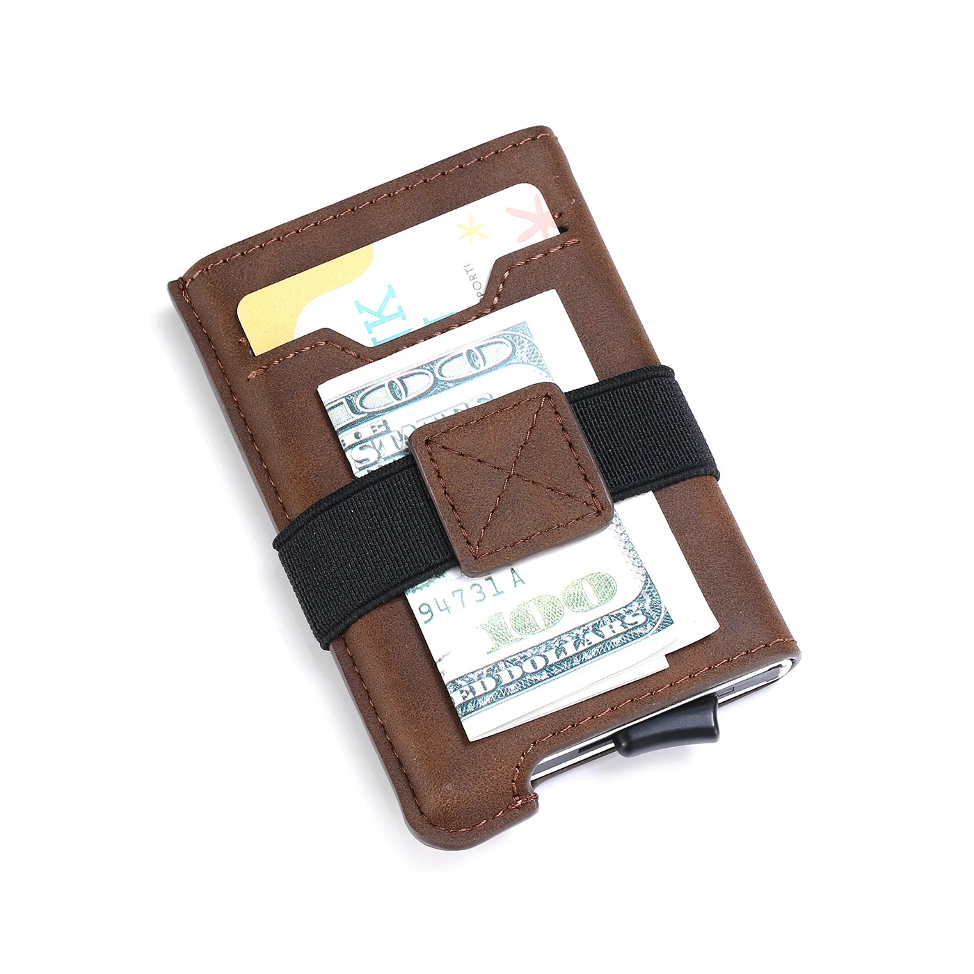 

Leather RFID Minimalist Wallet - Wallets for Men with Slim Pop-up Card Holder, Black,coffee dark brown light brown