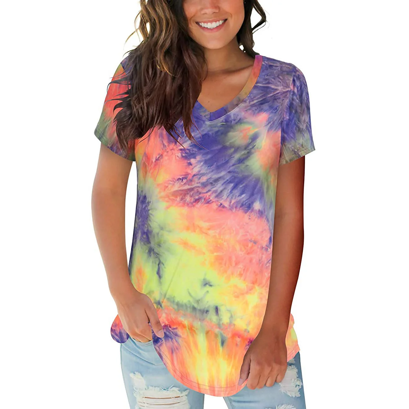 

New Fashion Sexy Colorful Women's Fashion Tie Dye Printed Graphic Short Sleeve T-shirts Funny Summer Tops T shirt Dropshipping
