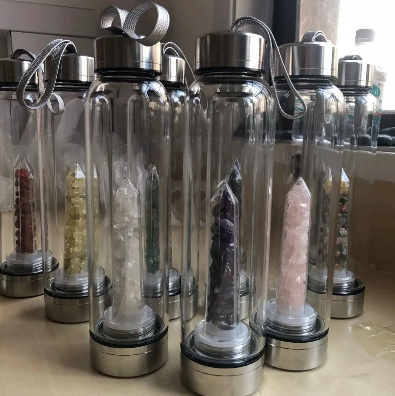 

Wholesale infuser crystal points healing stones crystal glass water bottle