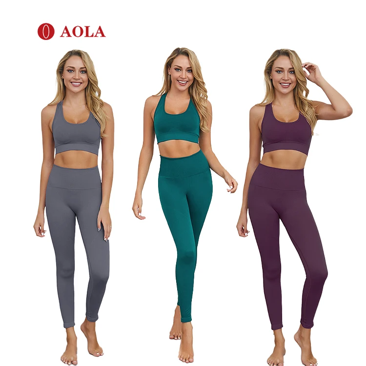 

AOLA 2020 Squat Proof Sports Apparel Bra And Leggings Seamless Sportwear Two Piece Yoga Sport Wear Sets For Women, Picture showed