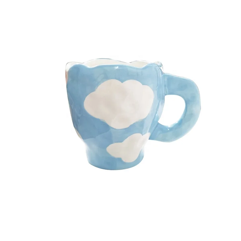 

New ins Morning water cup hand-painted blue sky and white clouds coffee cup ceramic afternoon tea snack plate breakfast milk mug