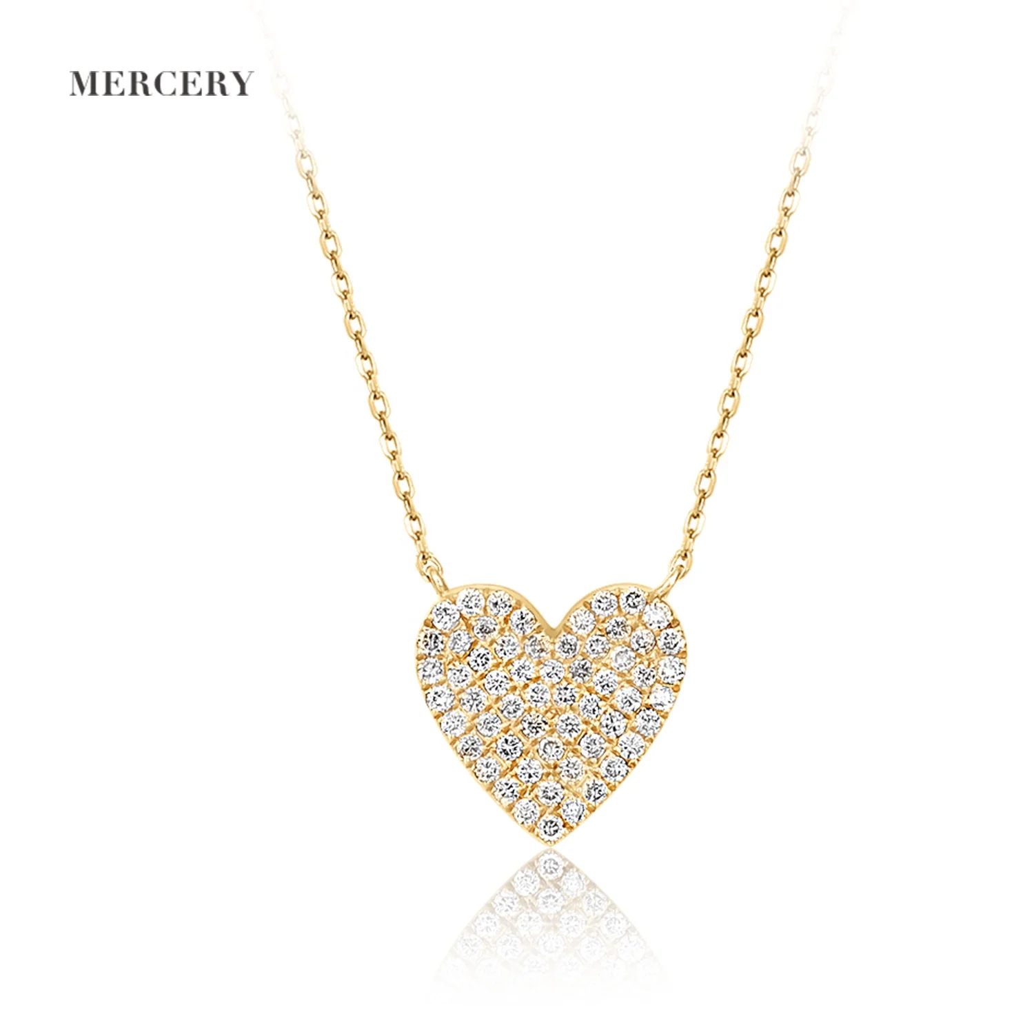 

Mercery Romantic Jewelry Heart Shaped Diamond Necklace 14k Solid Gold Pendant Necklace For Couples Anniversary Jewelry