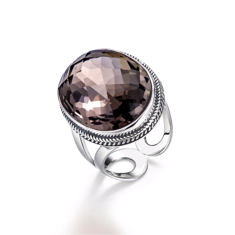 

Authentic Ring Silver 925 Rings Exaggerated Smoky Quartz Faceted Ring Women Natural Stone Opening Type Fine Jewellery
