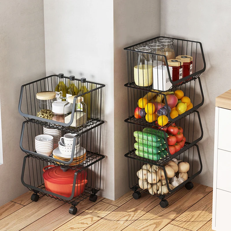 Three Floors Removable Black Iron Kitchen Fruit Vegetable Storage ...