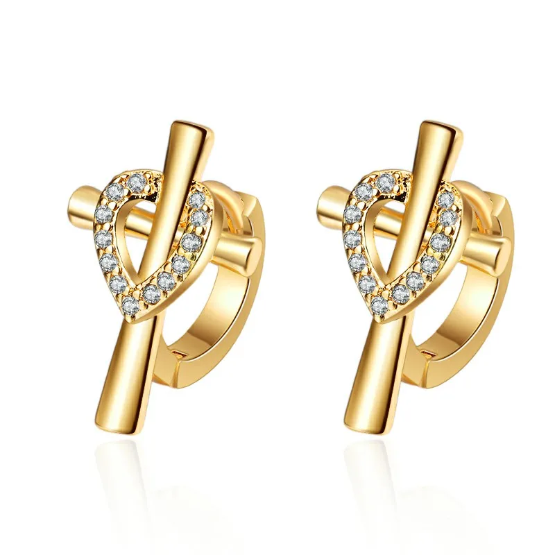 

sell fast jewelry cross heart fashion chic huggie piercing earrings 18k gold plated jewellery wholesale