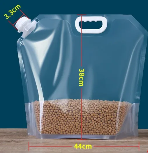 

Wholesale China Factory Transparent Plastic Grain Storage Bag Moisture Proof 5kg 8kg Rice Handle Stand Up Pouch With Spout