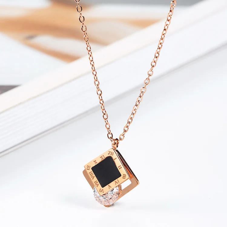 

Gorgeous Stainless Steel Pinched CZ Stone Square Roman Numeral Pendant Necklace