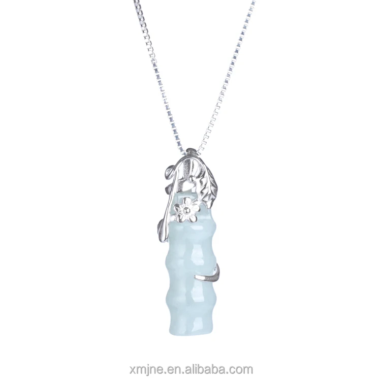 

Manufacturers Supply 925 Silver Necklace Female Inlaid Bamboo Jade Pendant With Chinese Style Jade Pendant