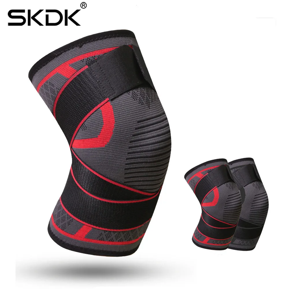 

2021 New Arrivals 3D Knitted Elastic Nylon Knee Support Compression Sleeve Sports Knee Brace with Belt, Orange,green,black,red, customized logo accept