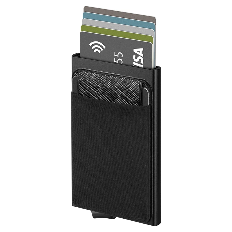 

Guangzhou Suppliers Textile Aluminum Cardboard Card Holder Pop Up Minimalist Wallet, Black