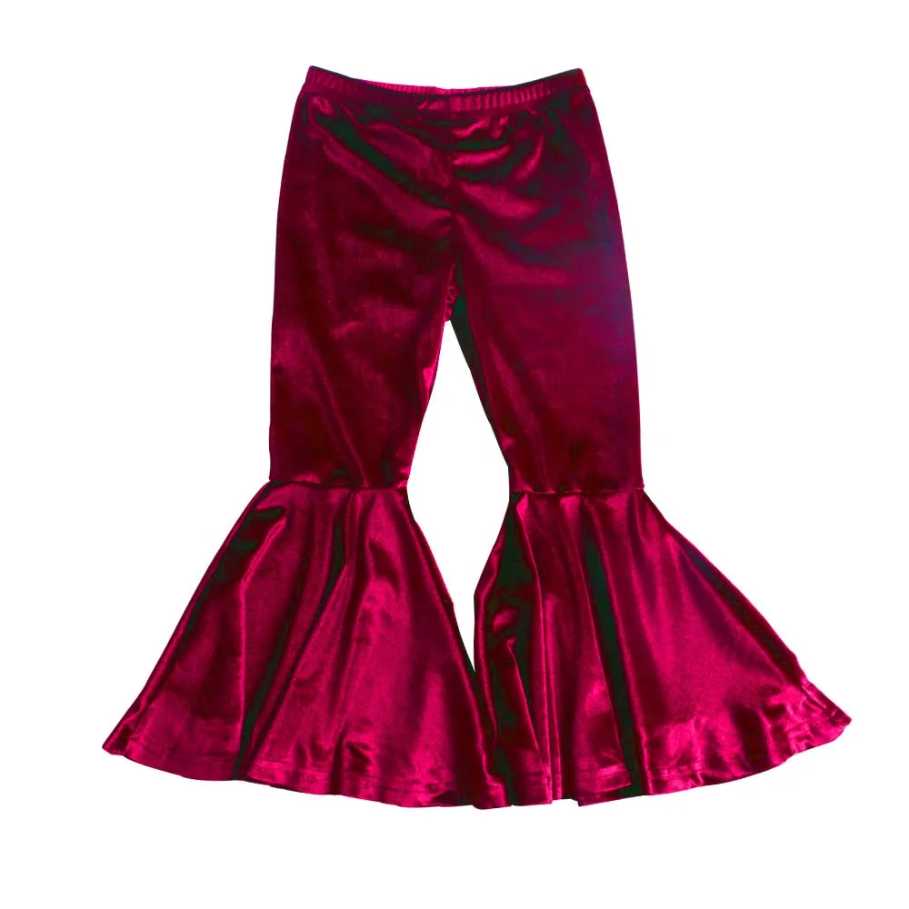 

Toddler Girl Burgundy Velvet Bell Bottoms Girl Fall Winter Popular Trousers Girl Flared Pants, As picture