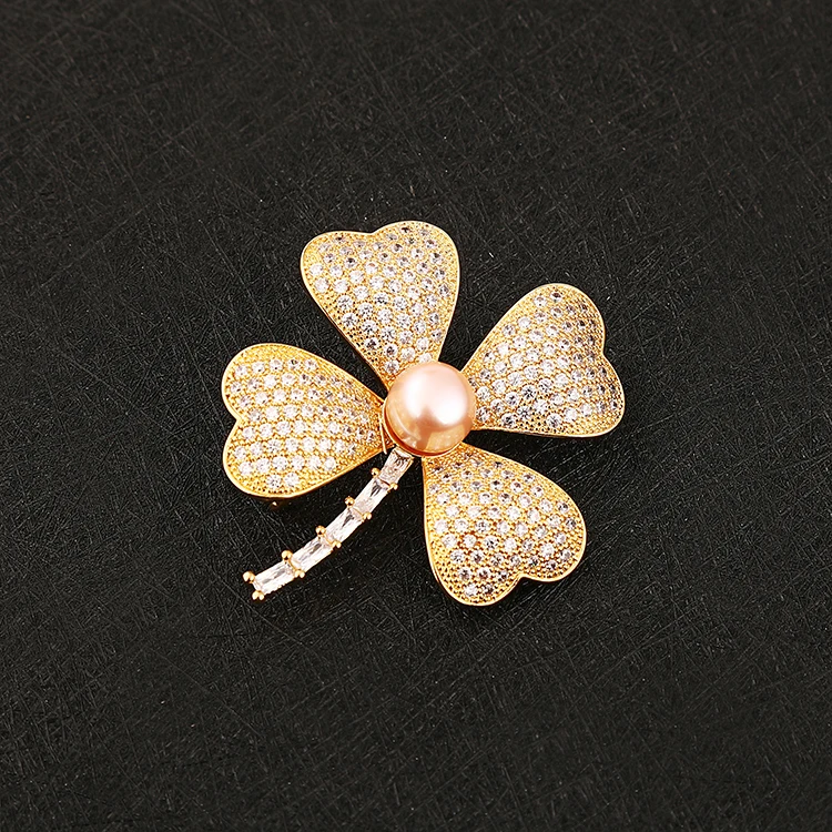 

Beautiful Four-leaf Clover luxury brooch star hijab pins brooches brooch pin women, Gold sliver