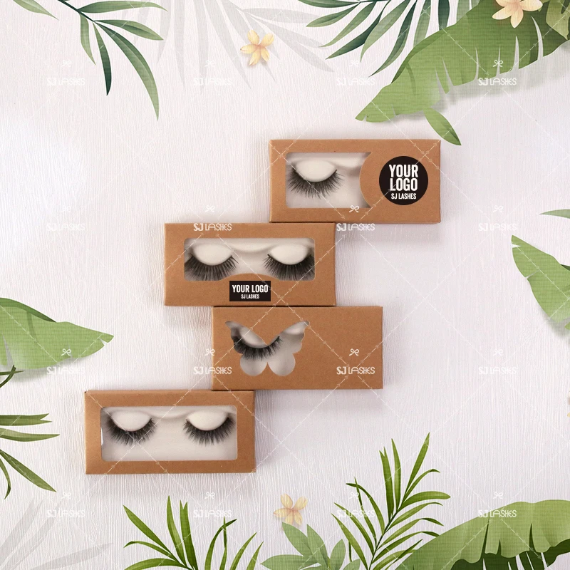 

kraft paper custom lashes boxes mink lash strips eyelash packaging box sugarcane eco lash packaging eyelashes custom logo box, Natural black mink eyelash