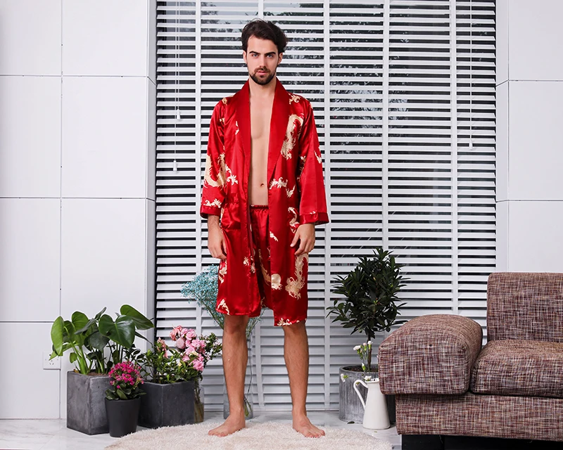Details about   Mens Satin Robe Chinese Dragon Silk Spa Long Sleeve Bath Robe Nightgowns Pajamas 